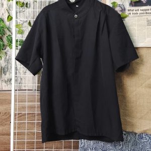 Black Stand Collar Short Sleeve Shirt – Size L