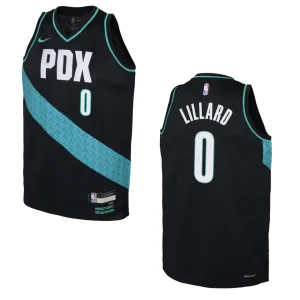 Portland Trail Blazers 2022-23 City Edition Youth Damian Lillard Black Jersey - Alzaintravels